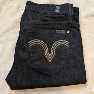 7 For All Mankind Black Denim Jeans with Embroidered Pocket Detail
